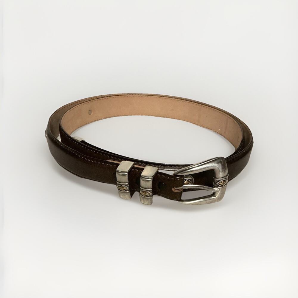 Men’s Fullerton Belt SZ 54” Tall Genuine Leather Saddle Brown Metal Silver Snap